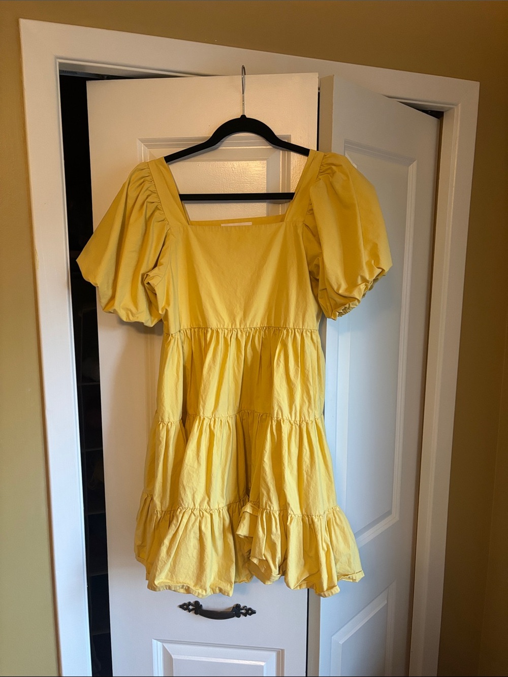 Oak + Fort Mustard Yellow Puff Sleeve Mini Dress